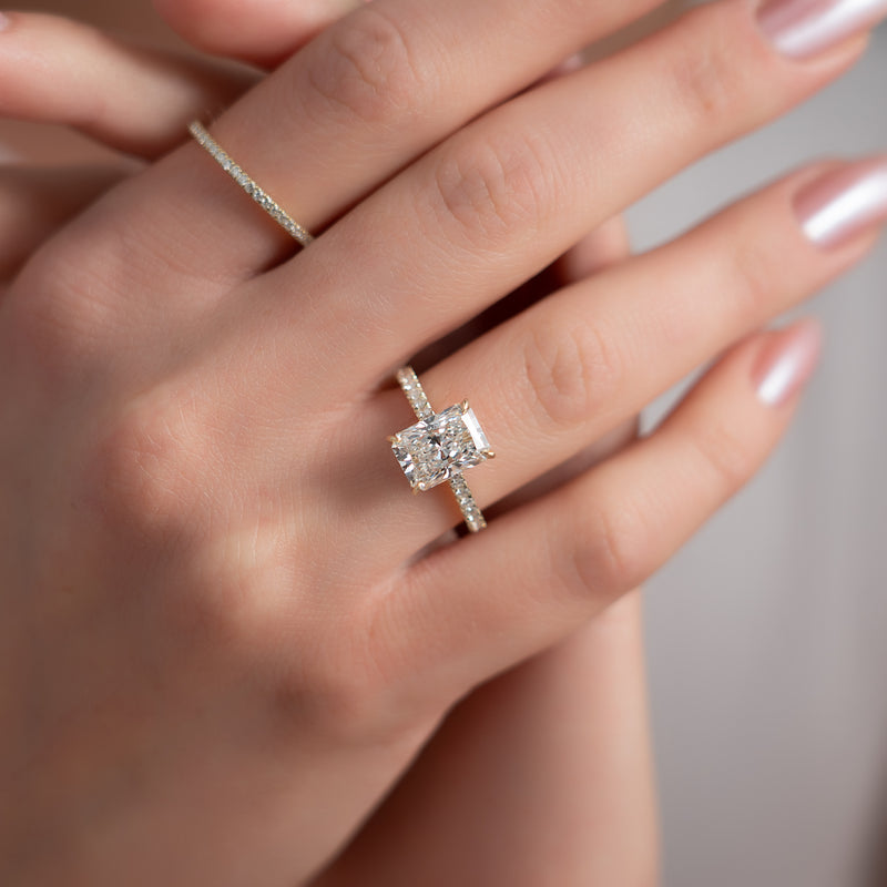1.0-3.0 CT Radiant  Lab Grown Diamond Hidden Halo Engagement Ring With Pave Setting