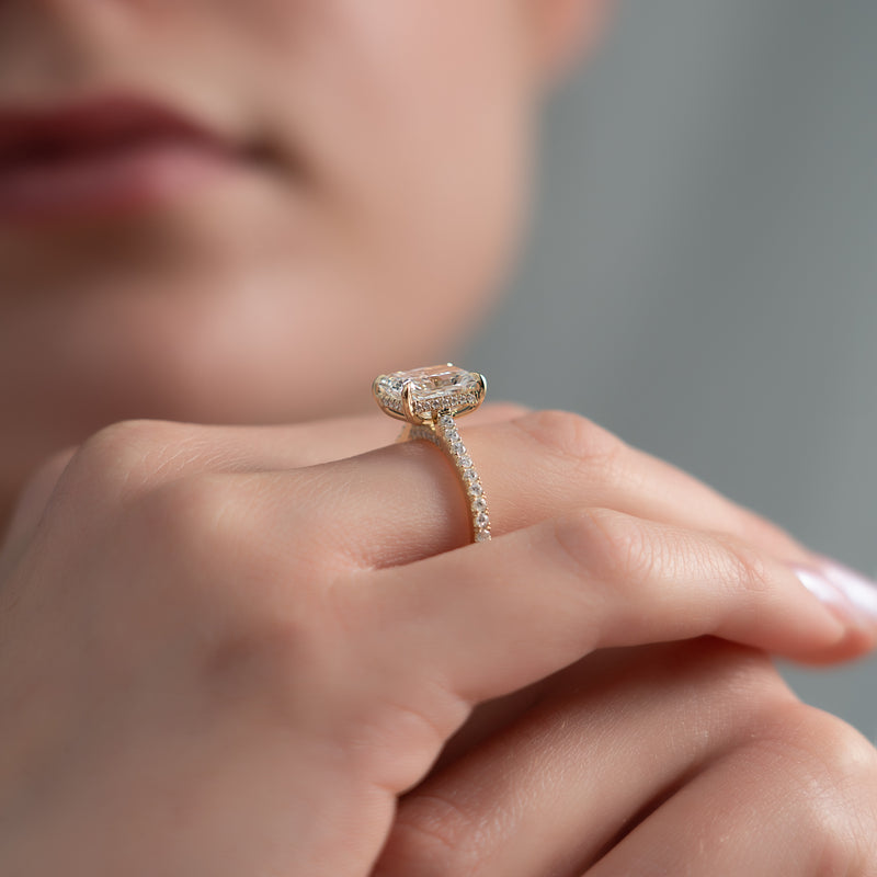 1.0-3.0 CT Radiant  Lab Grown Diamond Hidden Halo Engagement Ring With Pave Setting