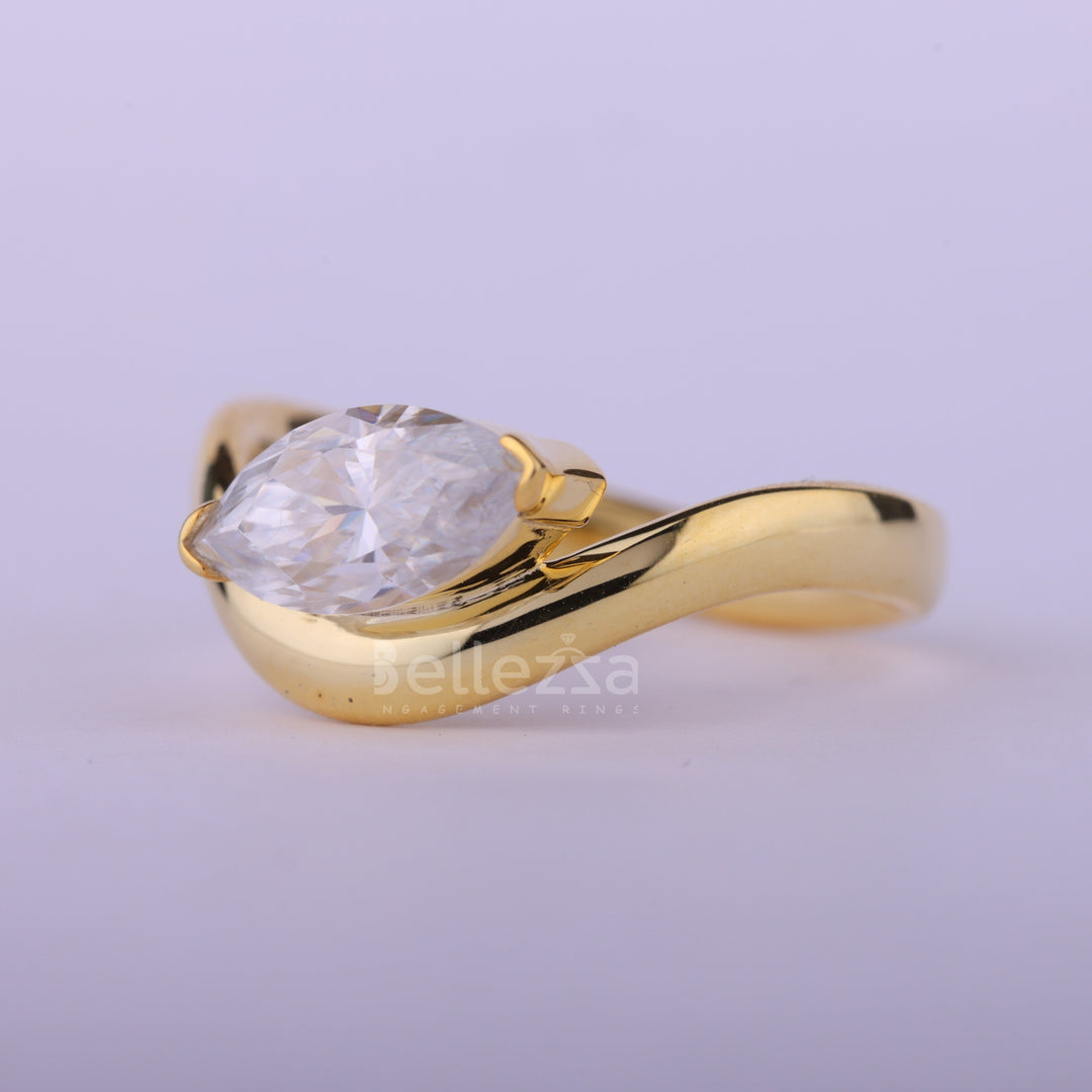1.0CT East-West Marquise Cut Curved Moissanite Engagement Ring