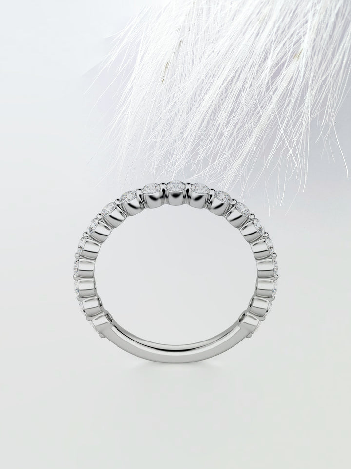 Round Cut Shared Prong Semi Eternity Wedding Band For Women