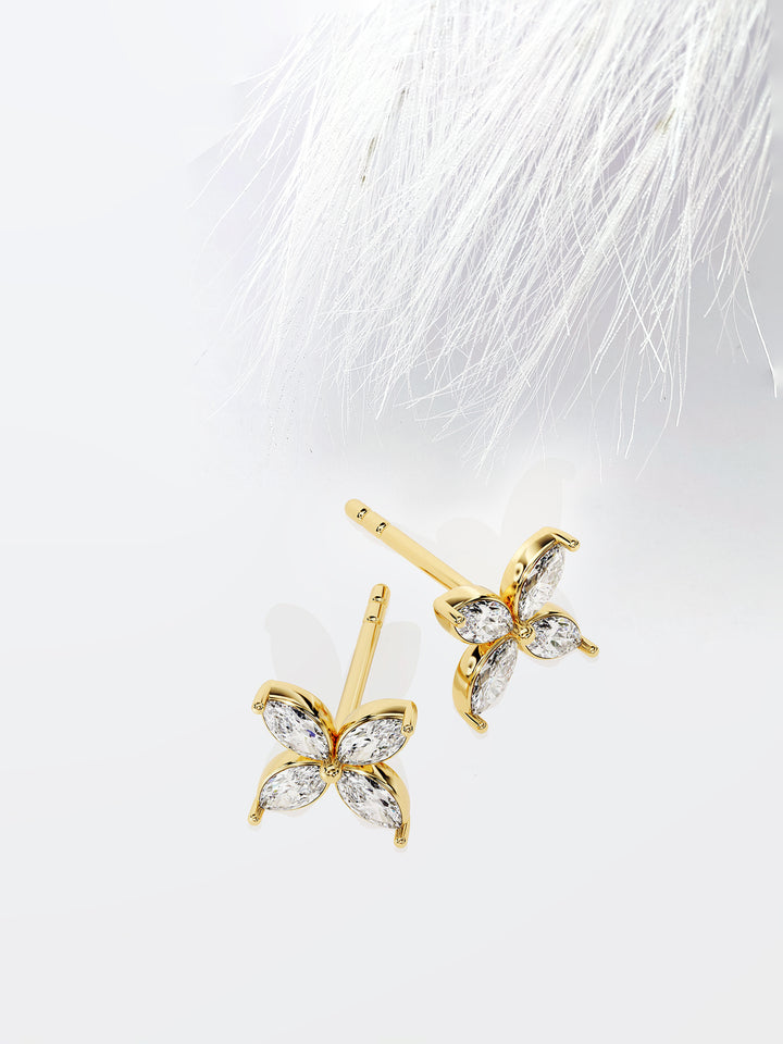 Marquise Cut Clover Moissanite Stud Diamond Earrings For Women