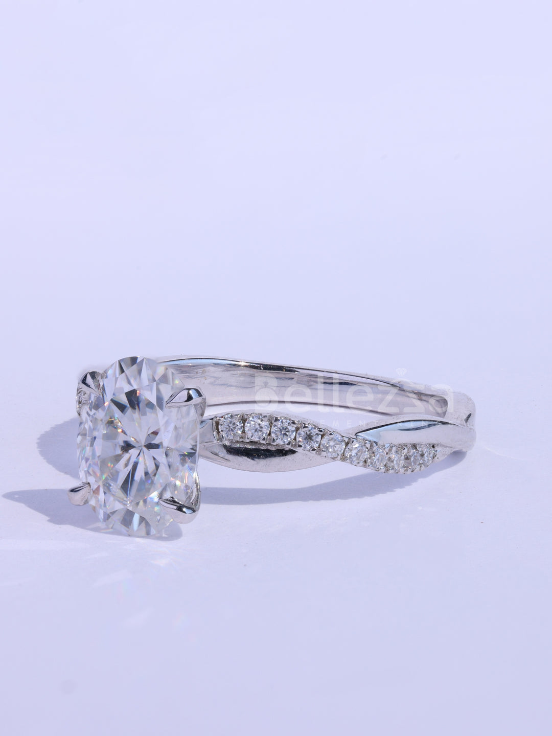 1.0CT Oval Cut Twisted Pave Setting Moissanite Engagement Ring