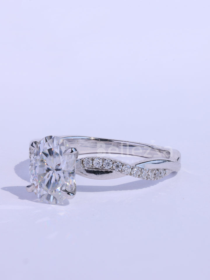 1.0CT Oval Cut Twisted Pave Setting Moissanite Engagement Ring