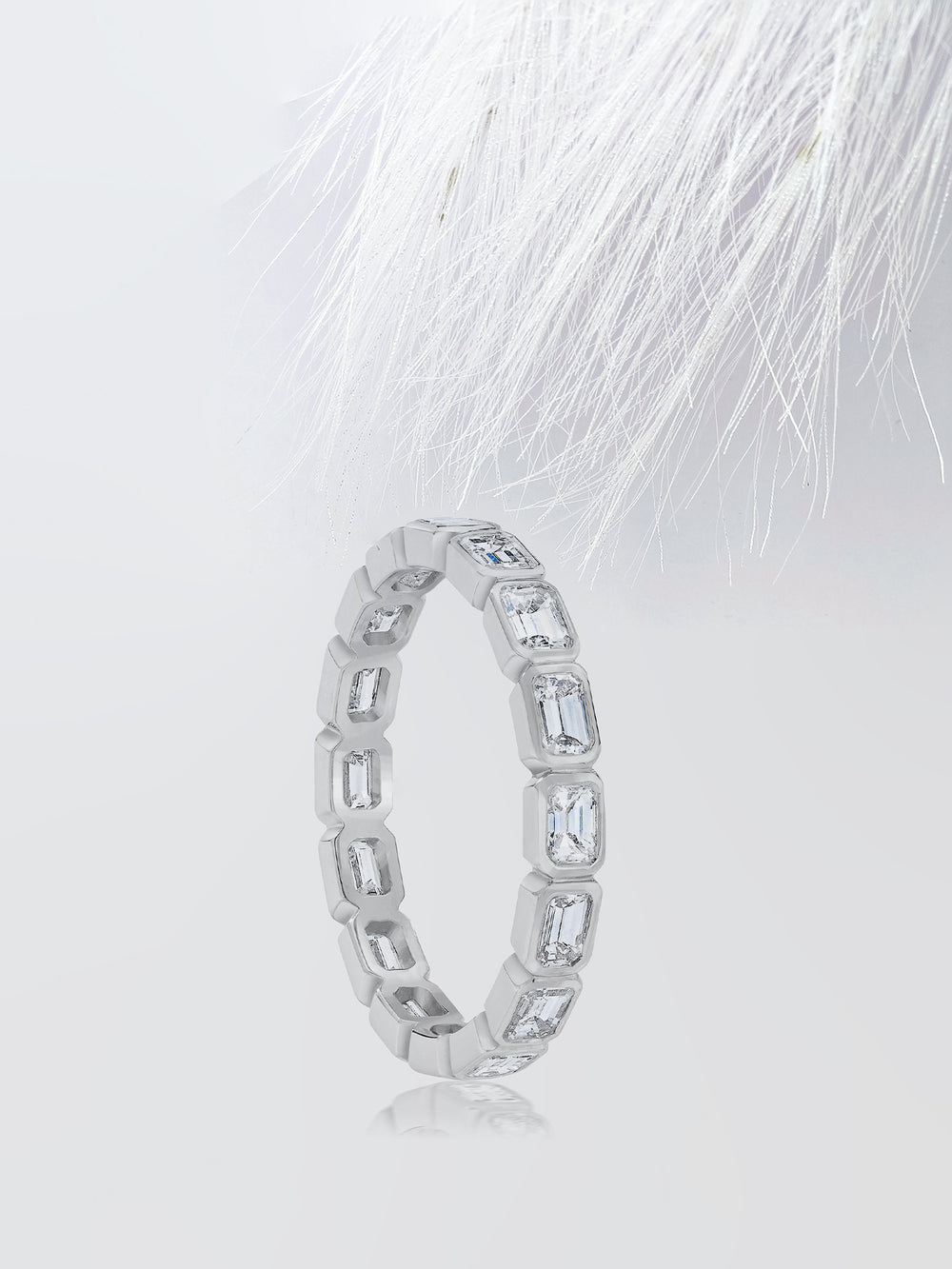 Emerald Cut Bezel Diamond Wedding Band For Women