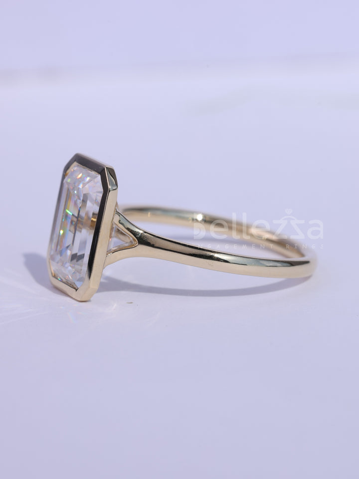 1.50CT Emerald Cut Bezel Setting Moissanite Engagement Ring
