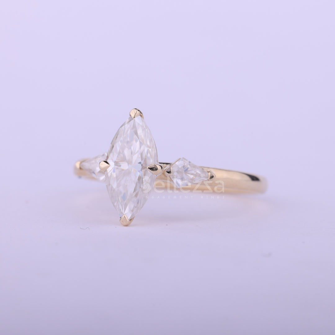1.50CT Marquise Cut Moissanite Three Stone Engagement Ring