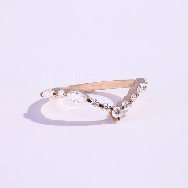 Marquise & Round Cut Curved Wedding Band - Ready to Ship