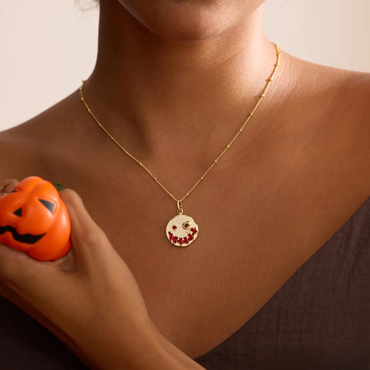 14K Dainty Gold Halloween Skull Necklace for Women