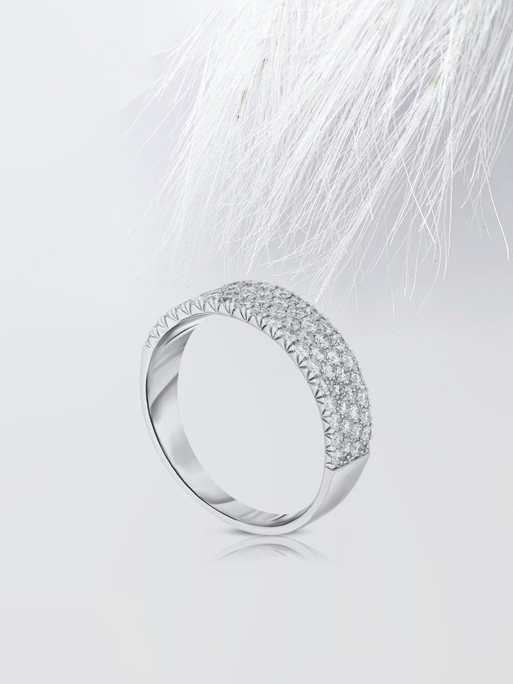 Round Cut Four Row Stackable Pave Diamond Wedding Band For Women