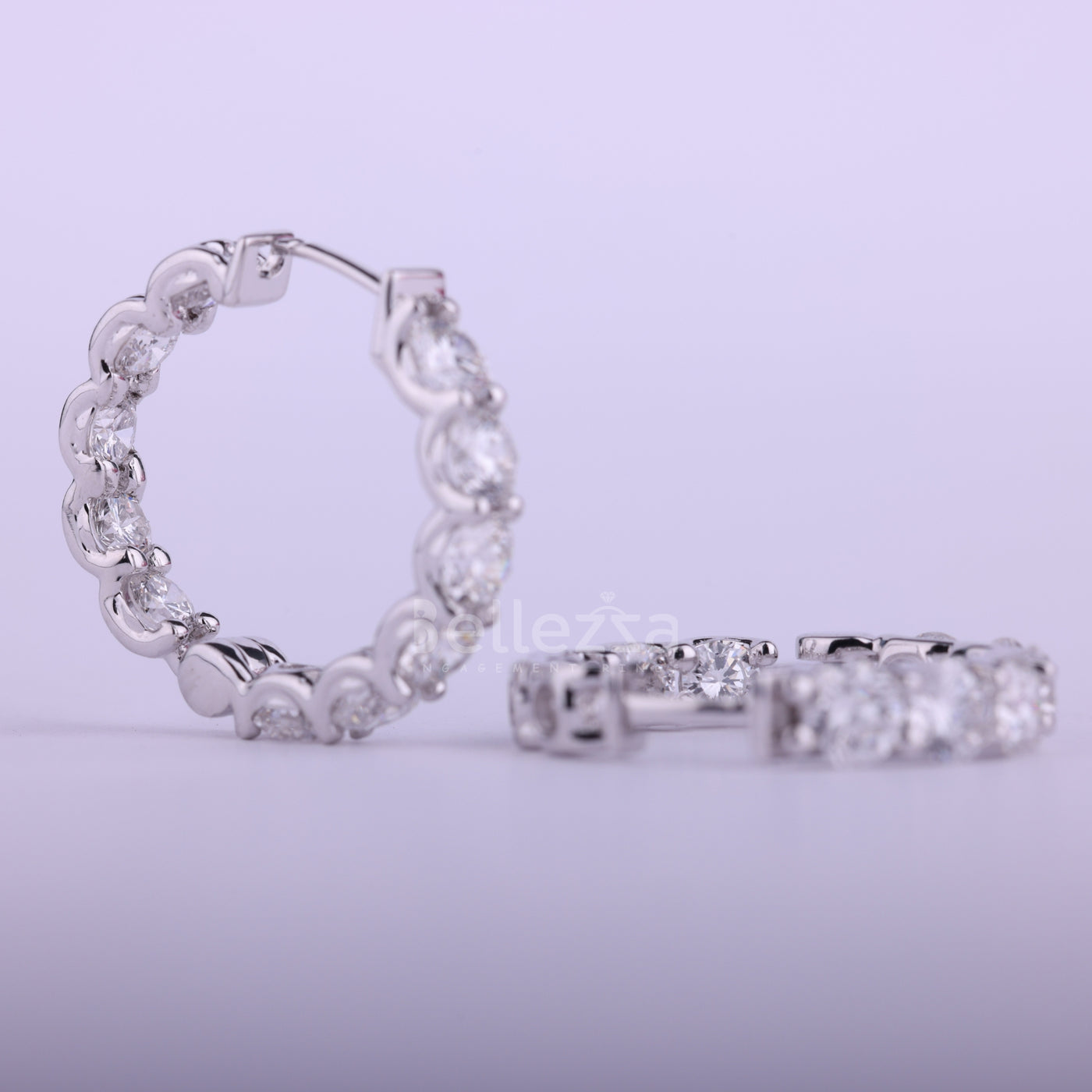 Round Cut Inside-Outside Diamond Moissanite Hoop Earrings
