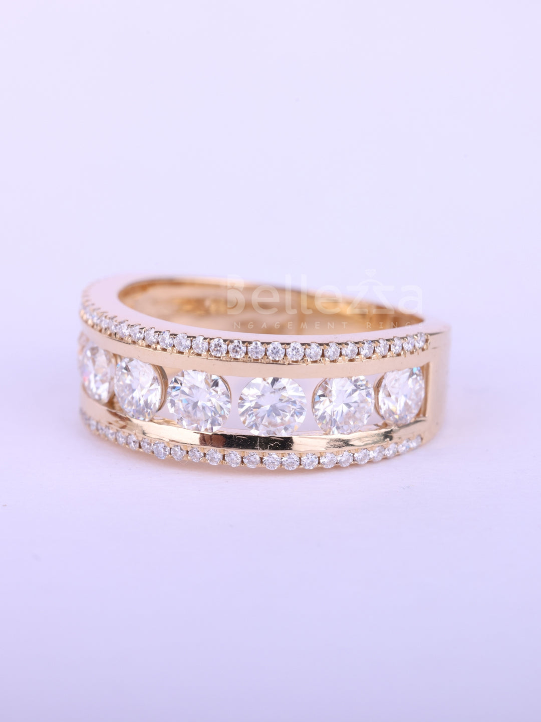 Round Cut Channel Set Half Eternity Wedding Band