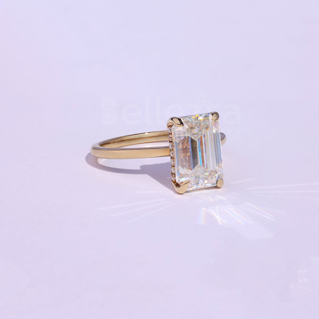 2.25CT Emerald Cut Hidden Halo Moissanite Engagement Ring - Ready to Ship
