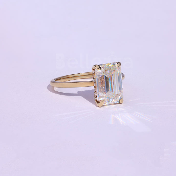 2.25CT Emerald Cut Hidden Halo Moissanite Engagement Ring - Ready to Ship