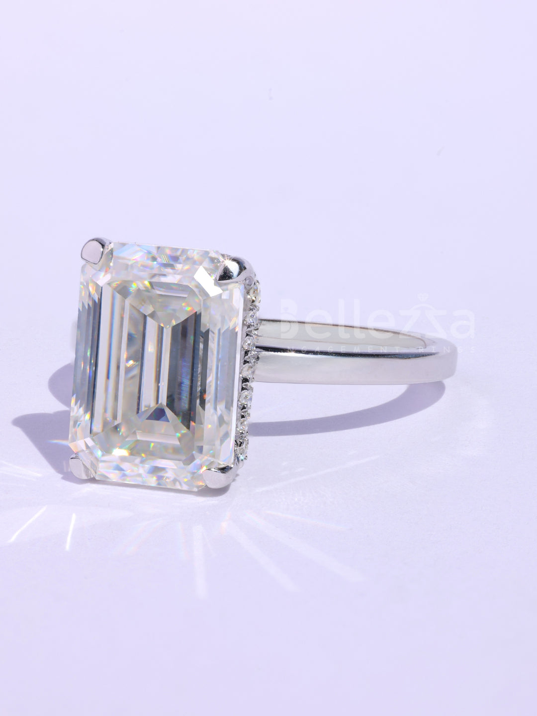1.50CT Emerald Cut Hidden Halo Moissanite Engagement RIng