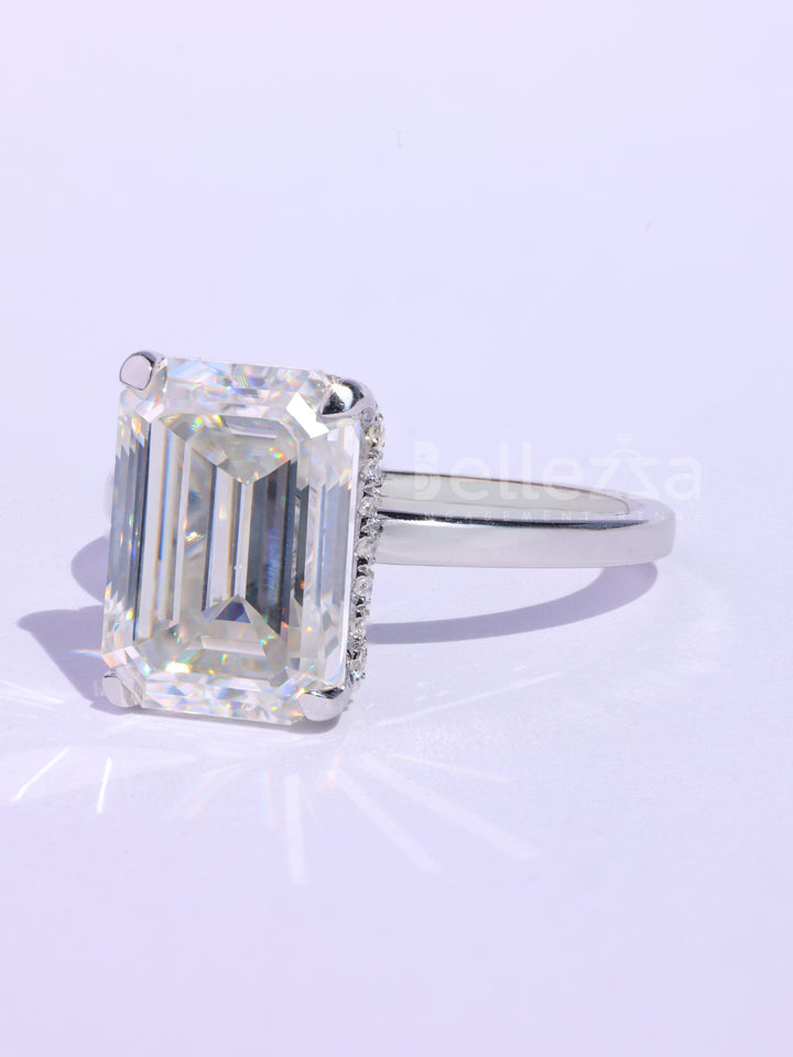 1.50CT Emerald Cut Hidden Halo Moissanite Engagement RIng