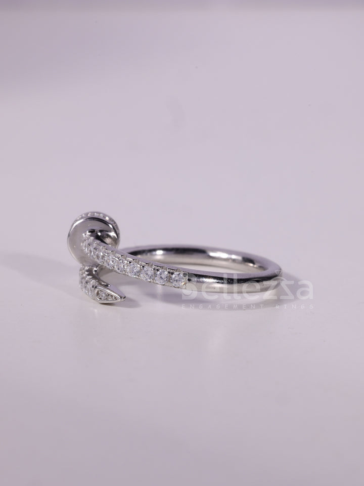 0.60TCW Round Cut Cluster Diamond Nail Screw Design Ring