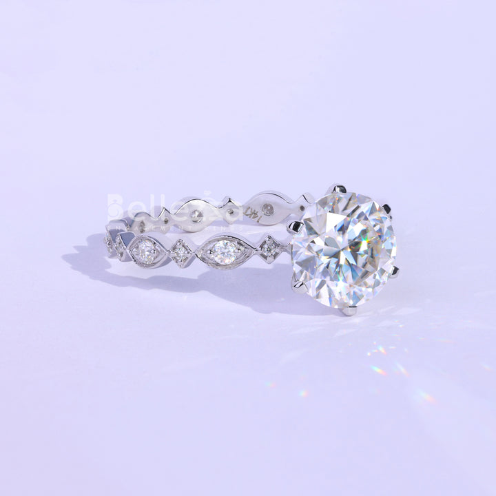 2.0CT Round Cut Vintage Moissanite Engagement Ring - Ready To Ship