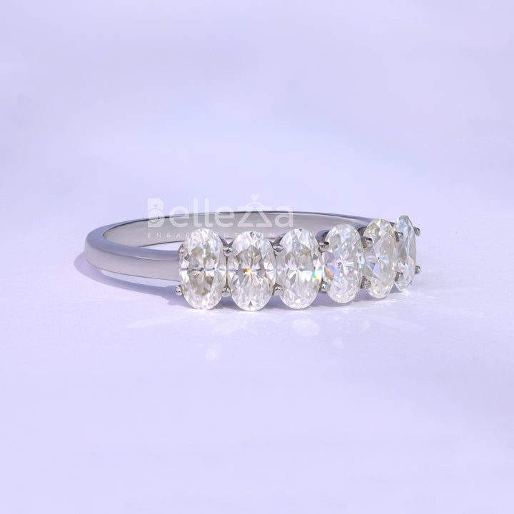 1.20TCW Oval Cut Six Diamond Moissanite Wedding Band - Ready To Ship