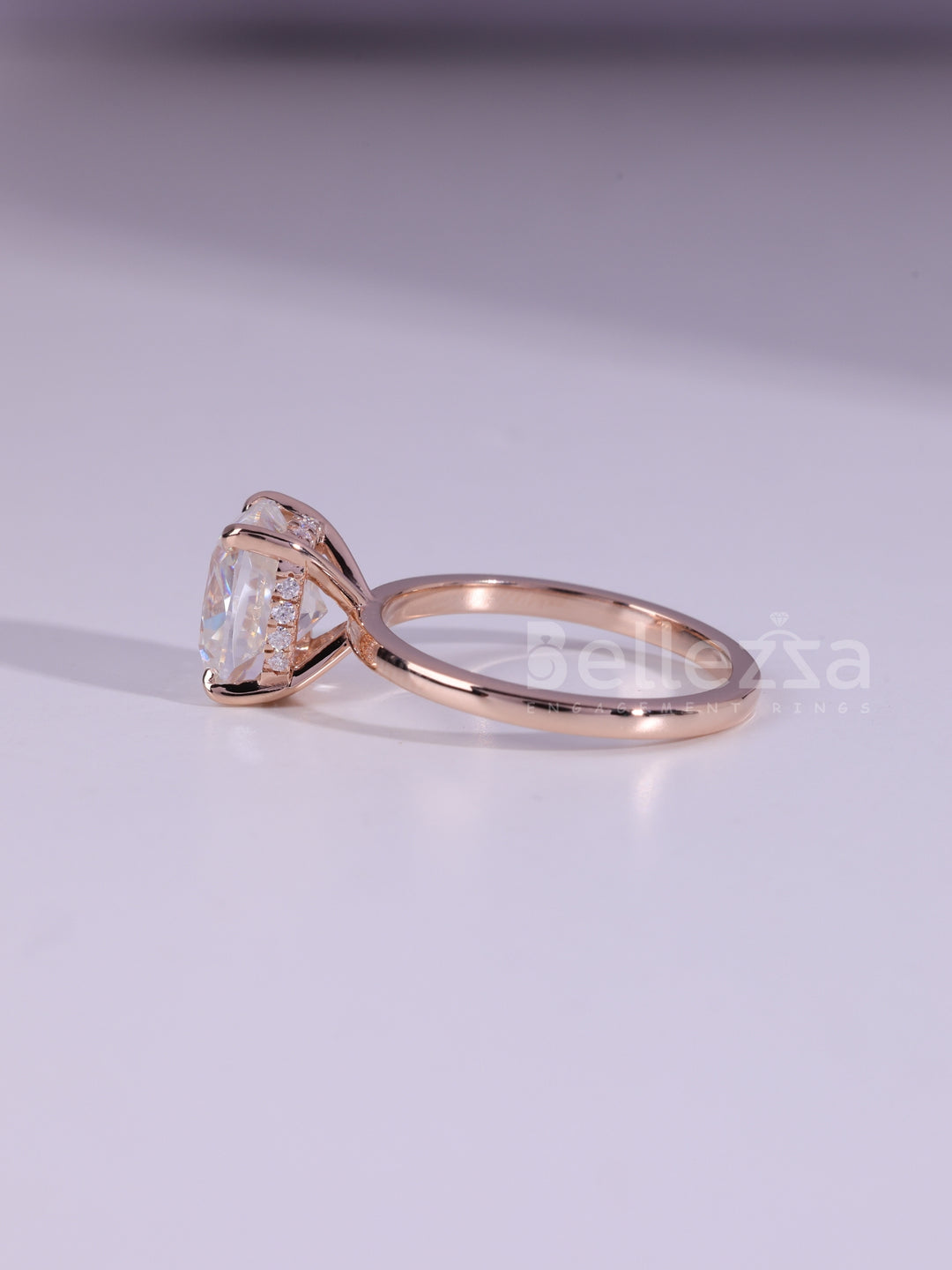 1.0CT Cushion Cut Diamond Hidden Halo Moissanite Engagement Ring