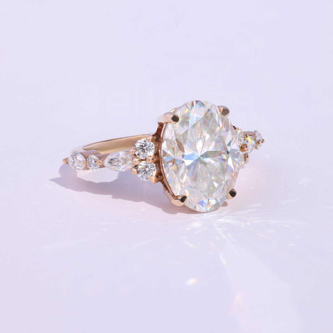 3.50CT Oval Cut Moissanite Cluster Engagement Ring - Ready to ship