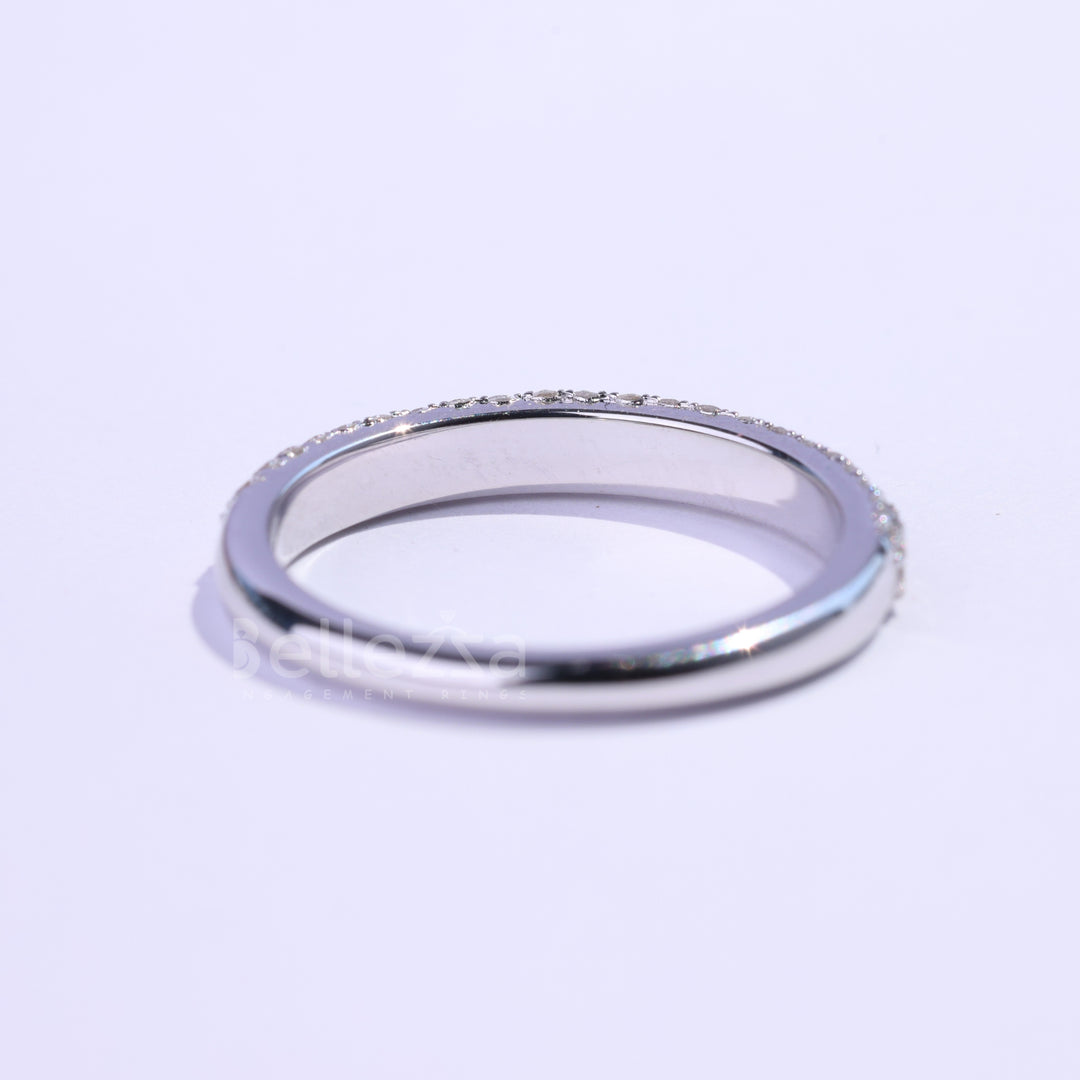 Round Cut Three Side Pave Setting Moissanite Wedding Band