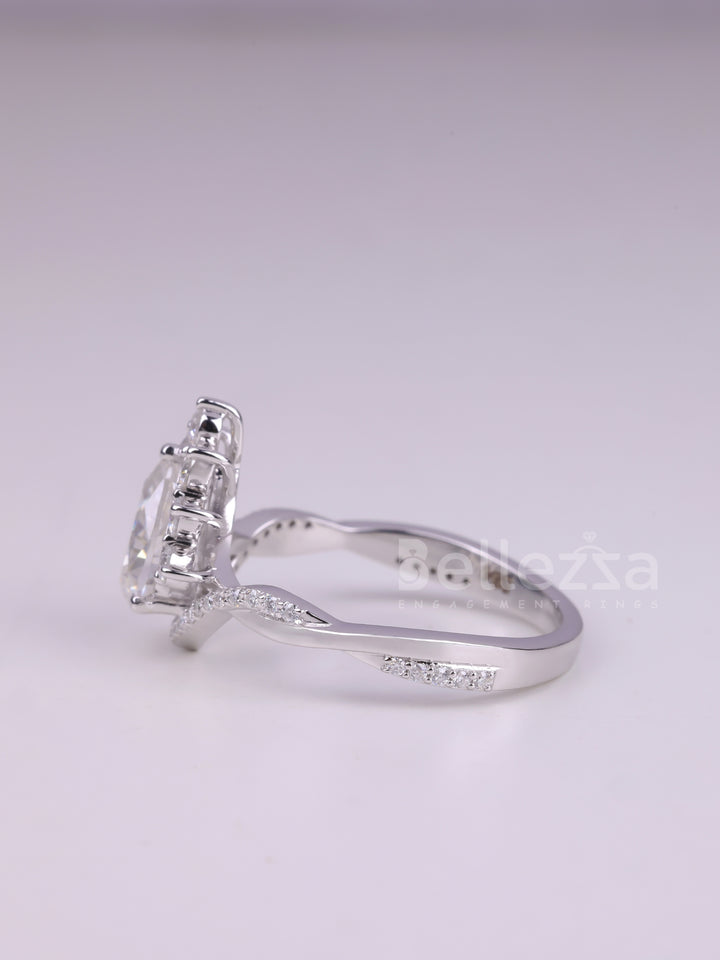 1.50CT Pear Cut Curved Moissanite Cluster Engagement Ring