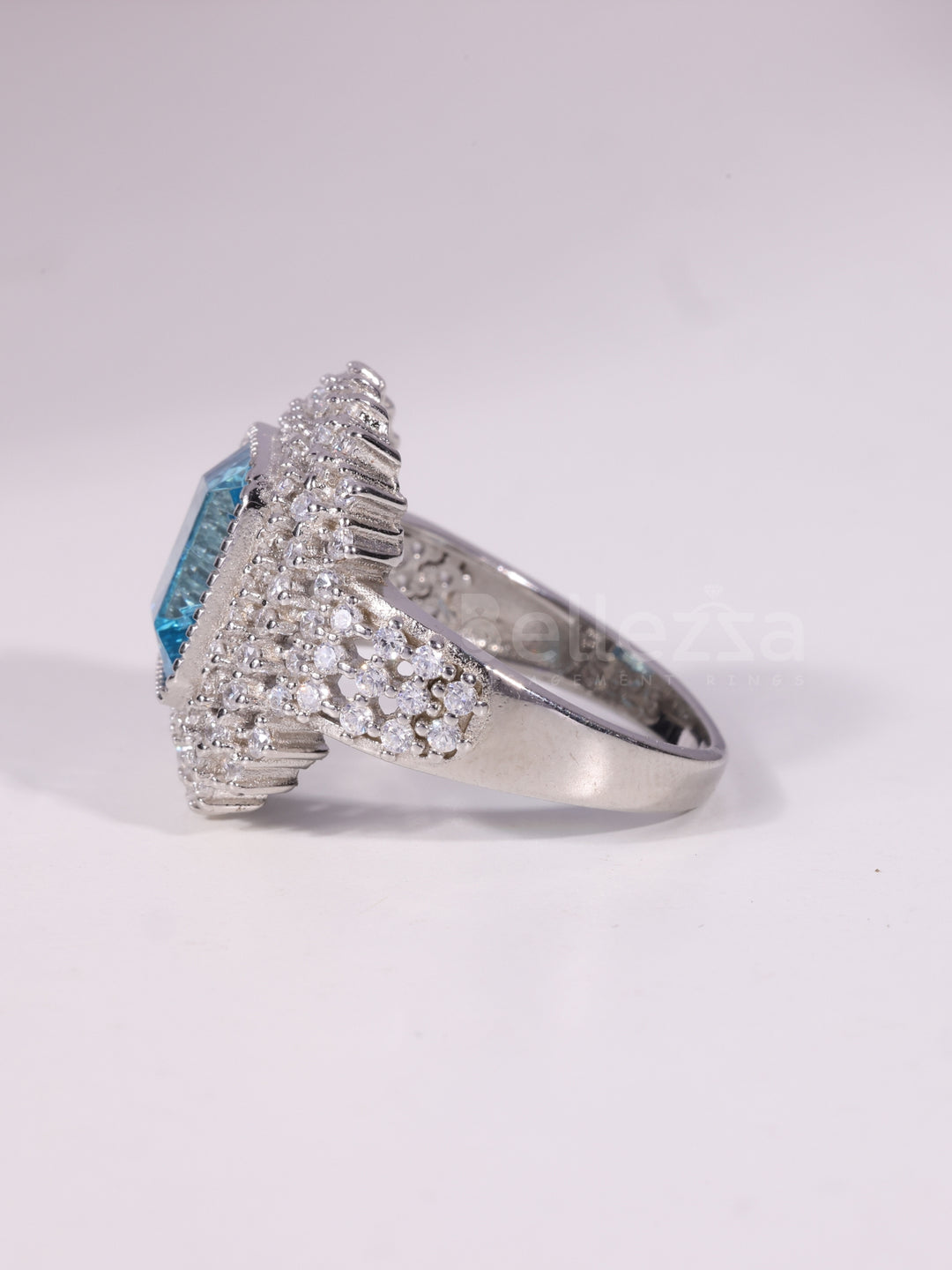 1.50CT-3.50CT Emerald Cut Blue Stone Cluster Engagement Ring