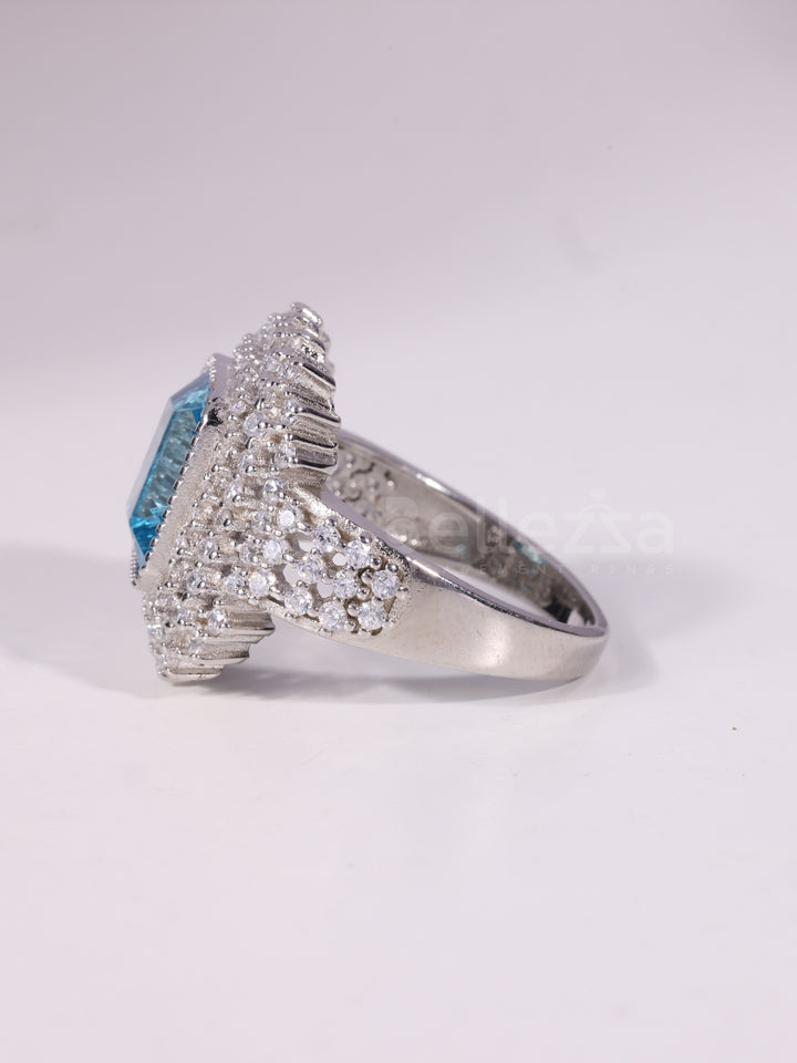 1.50CT-3.50CT Emerald Cut Blue Stone Cluster Engagement Ring