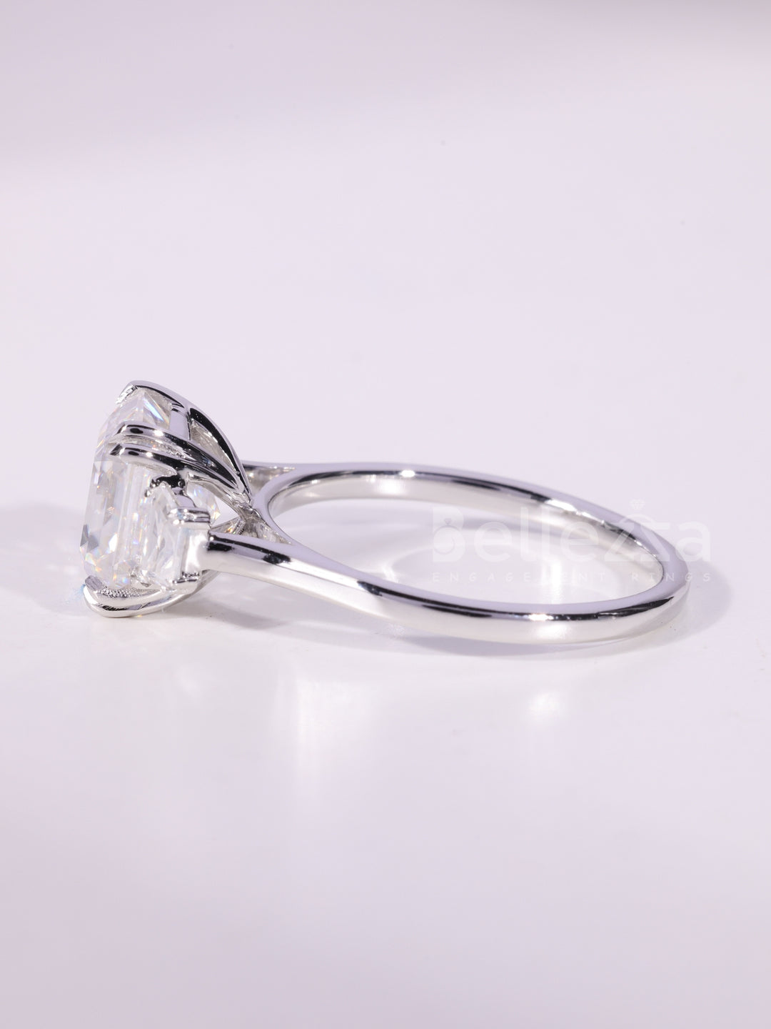 2.0CT-4.0CT Asscher Cut Three Stone Moissanite Engagement Ring