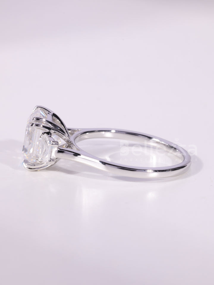 2.0CT-4.0CT Asscher Cut Three Stone Moissanite Engagement Ring