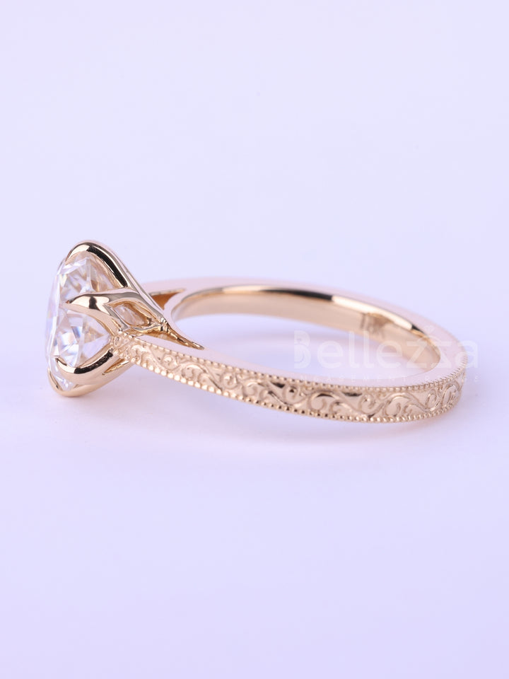 1.0CT-2.0CT Round Cut Diamond Vintage Solitaire Engagement Ring