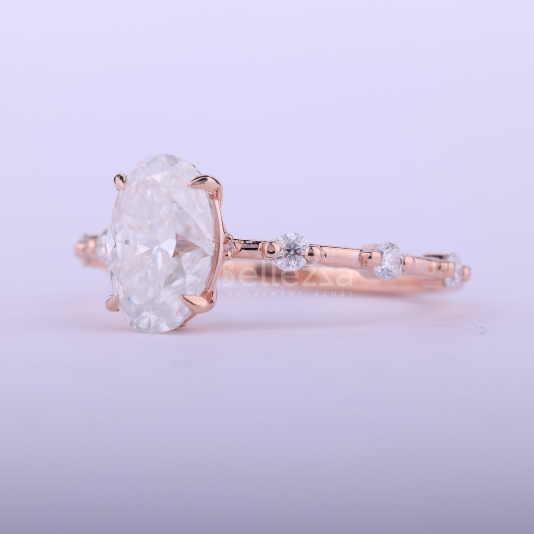 1.0CT Oval Cut Petite Pave Setting Moissanite Engagement Ring