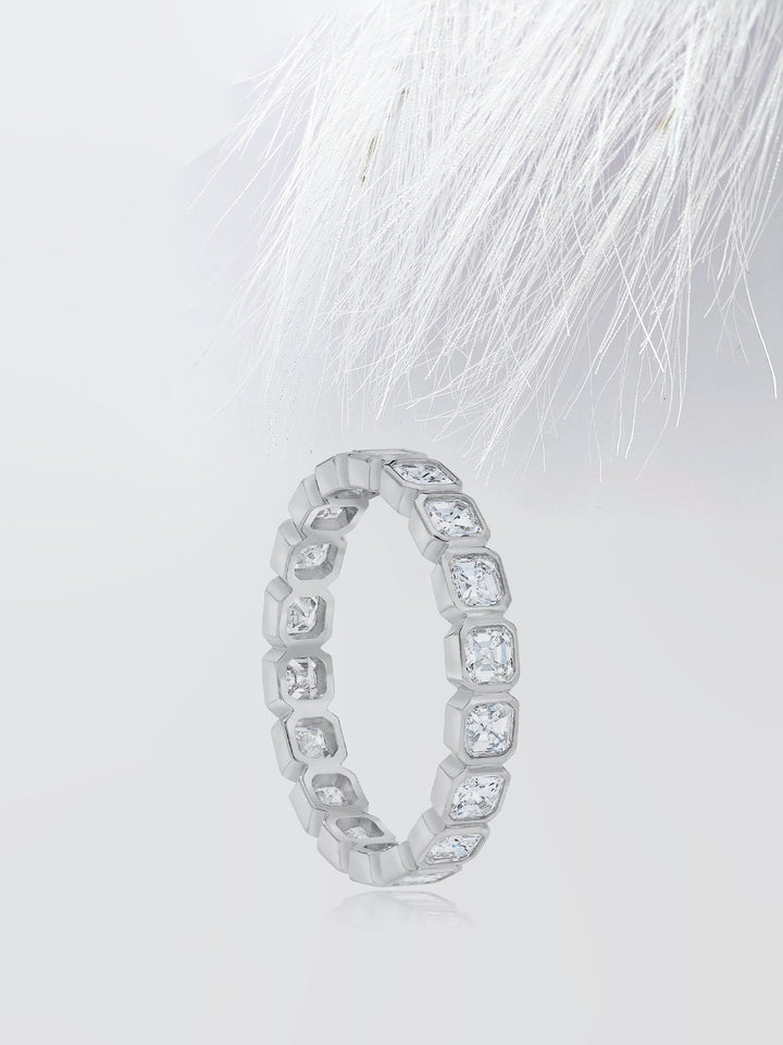 Asscher Cut Bezel Diamond Wedding Band For Women