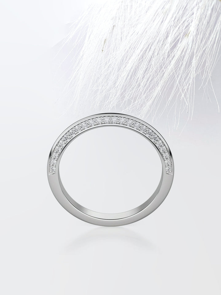 Round Cut Knife-Edge Accented Wedding Band For Women