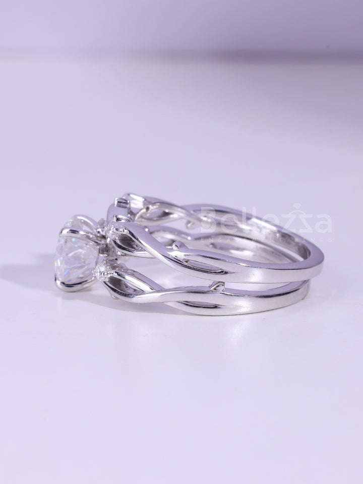 1.0CT Round Cut Diamond Nature Inspired Bridal Ring Set