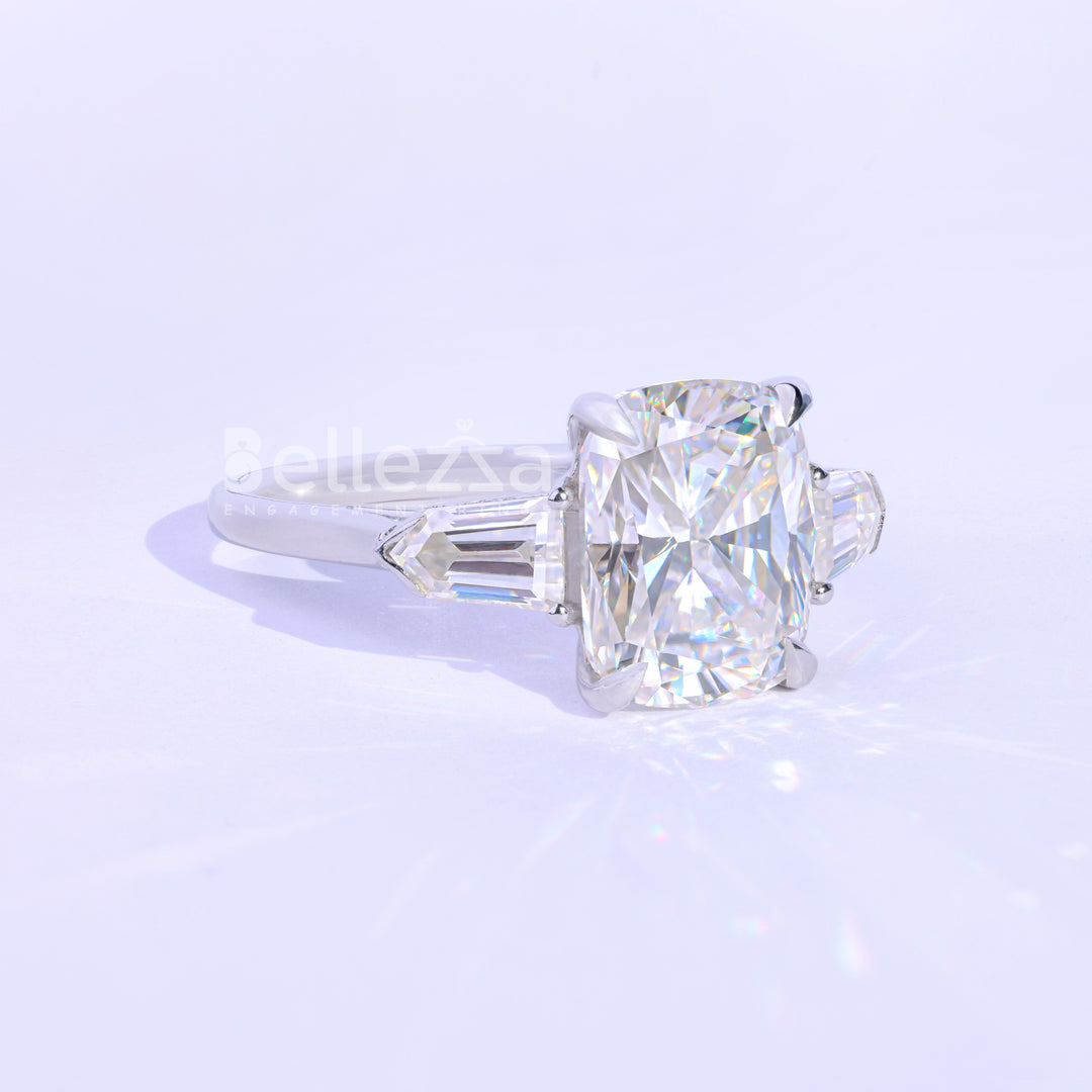 4.0CT Elongated Cushion Cut Three Stone Engagement Ring - Ready To Ship