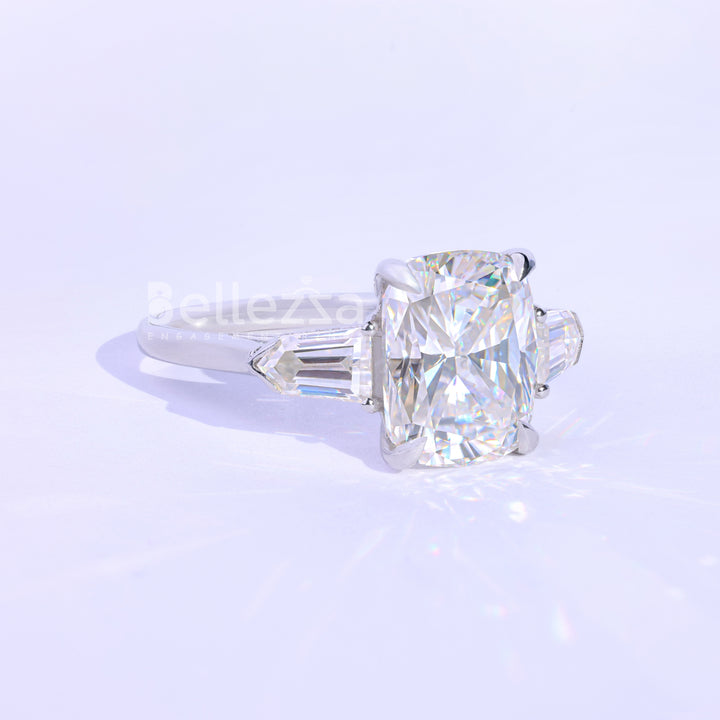 4.0CT Elongated Cushion Cut Three Stone Engagement Ring - Ready To Ship