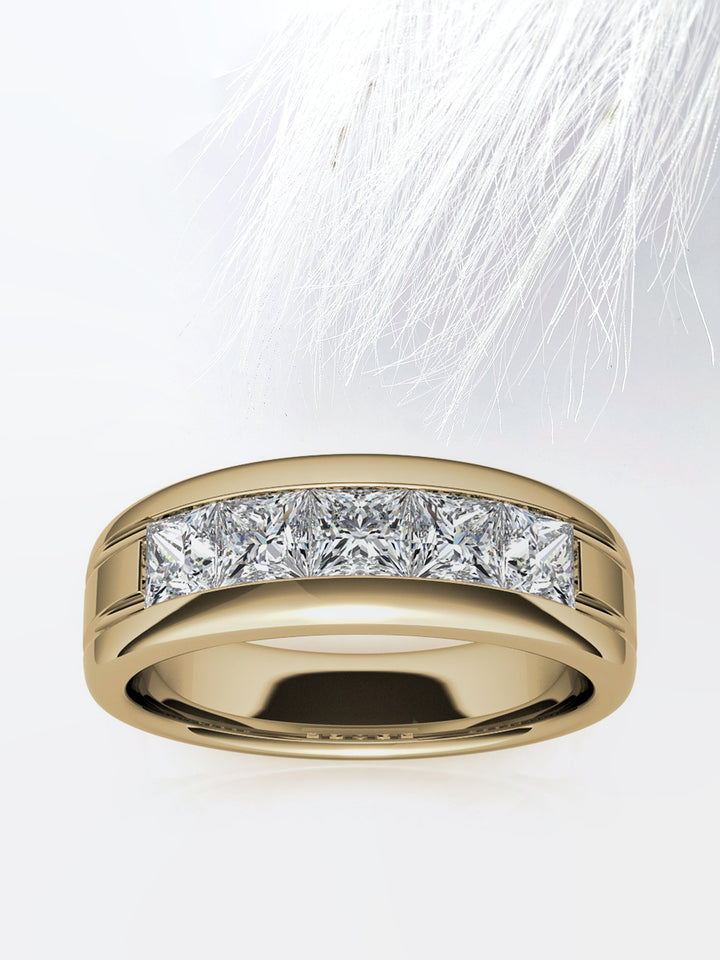 Princess Cut Five Stone Moissanite Men's Diamond Wedding Band