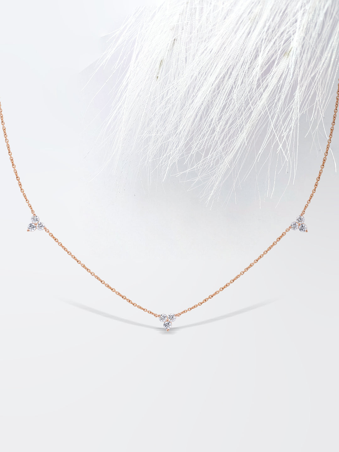 Round Cut Three Stone Diamond Moissanite Station Necklace (3 Stations)