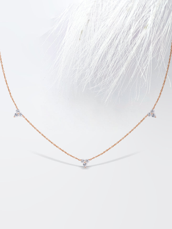 Round Cut Three Stone Diamond Moissanite Station Necklace (3 Stations)