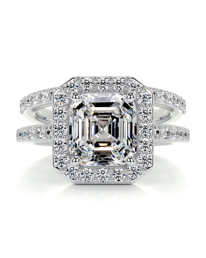 1.05 CT Asscher Halo & Pave F-VS CVD Diamond Bridal Set