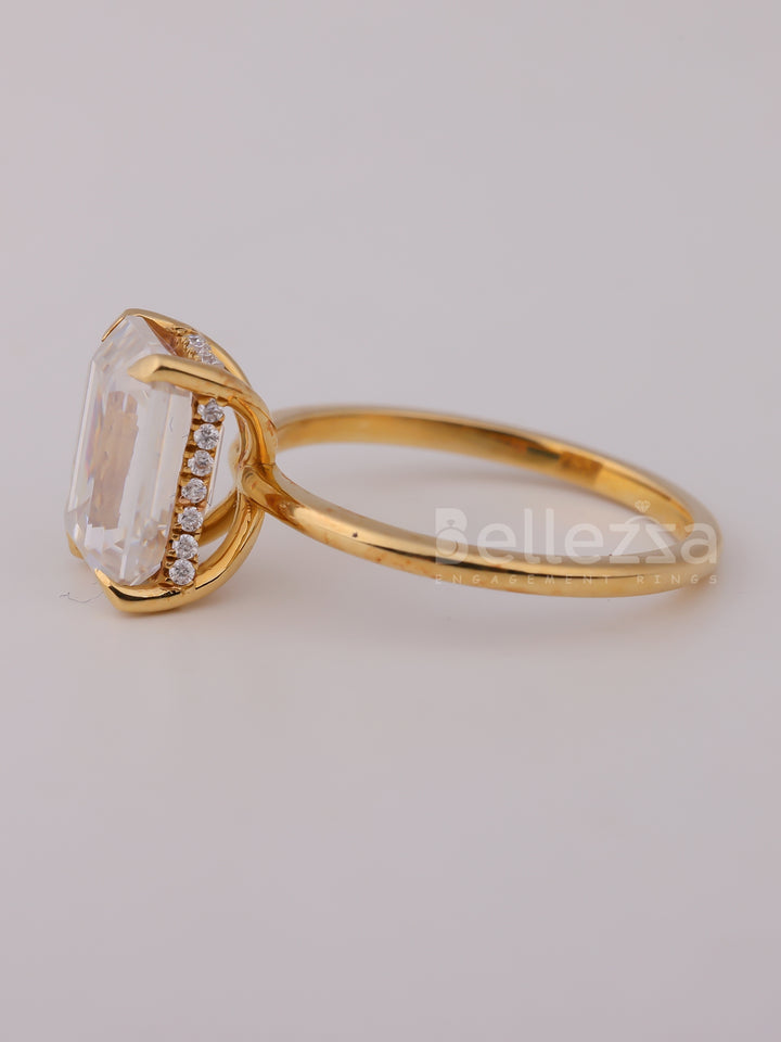 2.0CT Emerald Cut Diamond Hidden Halo Moissanite Engagement Ring