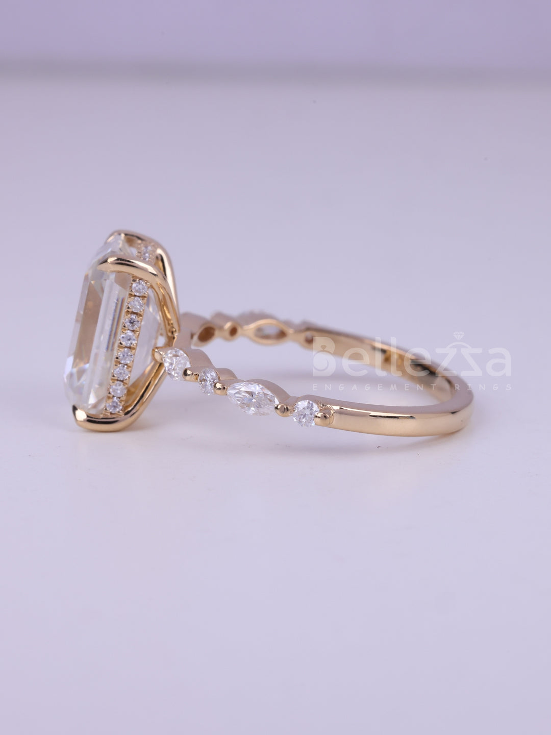 2.0CT Emerald Cut Pave Setting Unique Engagement Ring