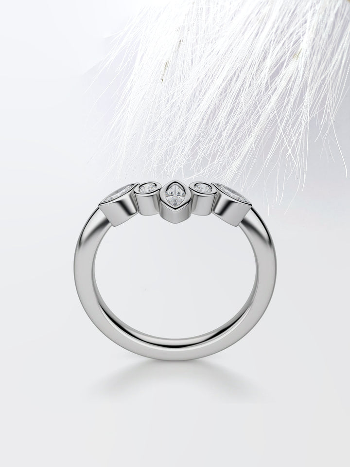 Round & Marquise Cut Curved Diamond Wedding Band For Women