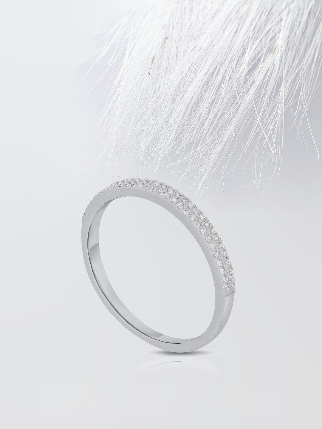 Round Cut Double Row Pave Stackable Diamond Wedding Band