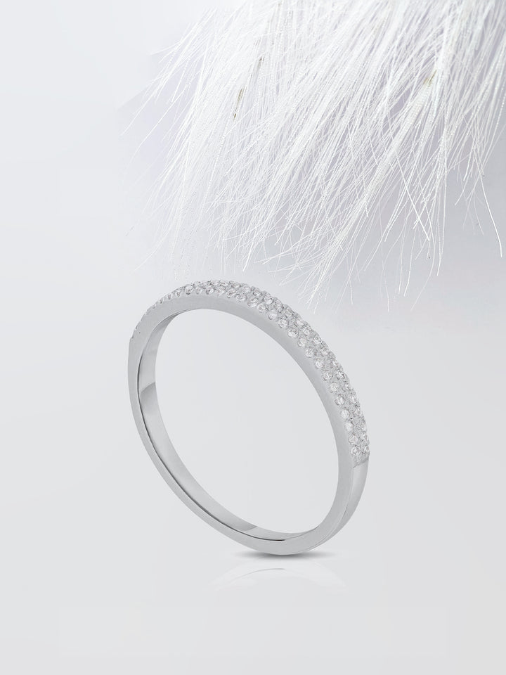 Round Cut Double Row Pave Stackable Diamond Wedding Band