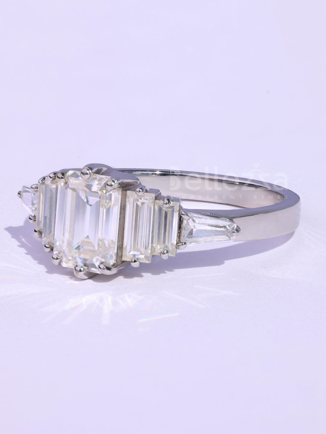 Emerald Cut Cluster Diamond Moissanite Engagement Ring