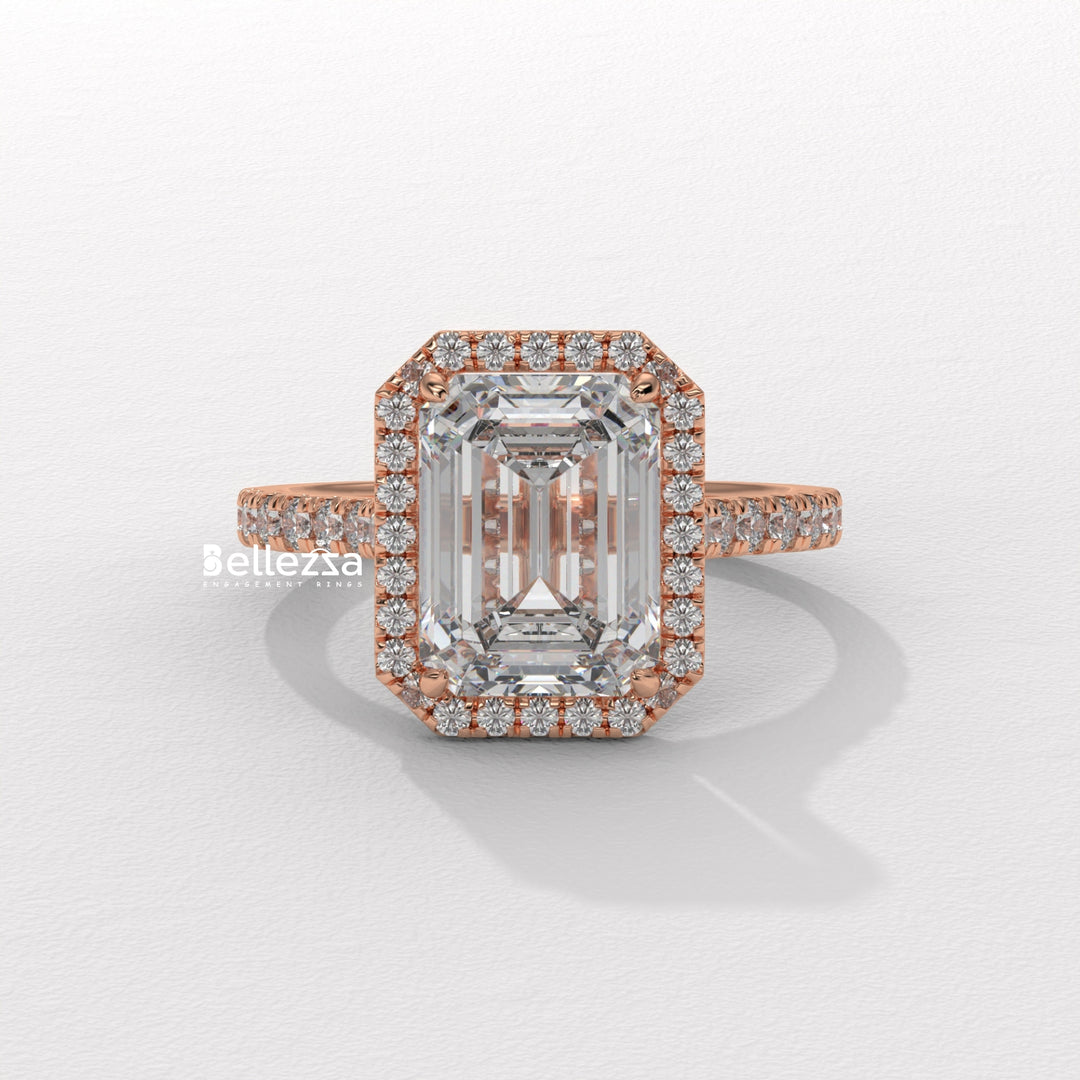 1.50-2.0CT Emerald Cut Halo Pave Setting CVD Diamond Engagement Ring