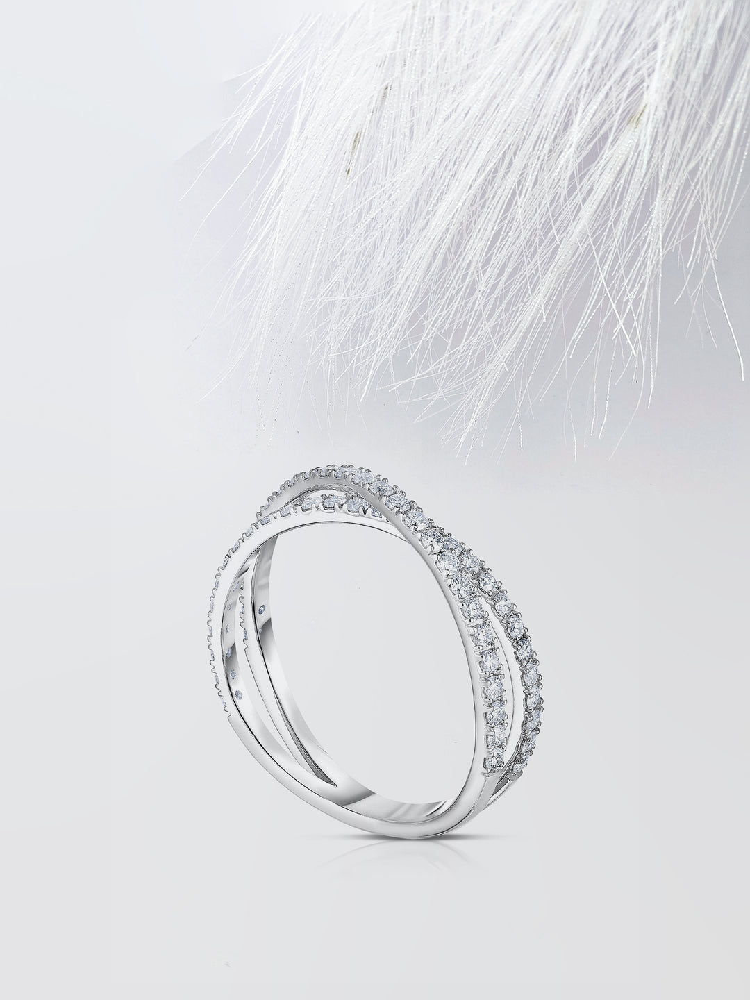 Round Cut Criss Cross Diamond Wedding Band For Women