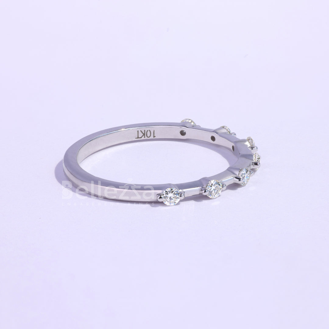 Round Cut Petite Pave Setting Moissanite Wedding Band - Ready To Ship